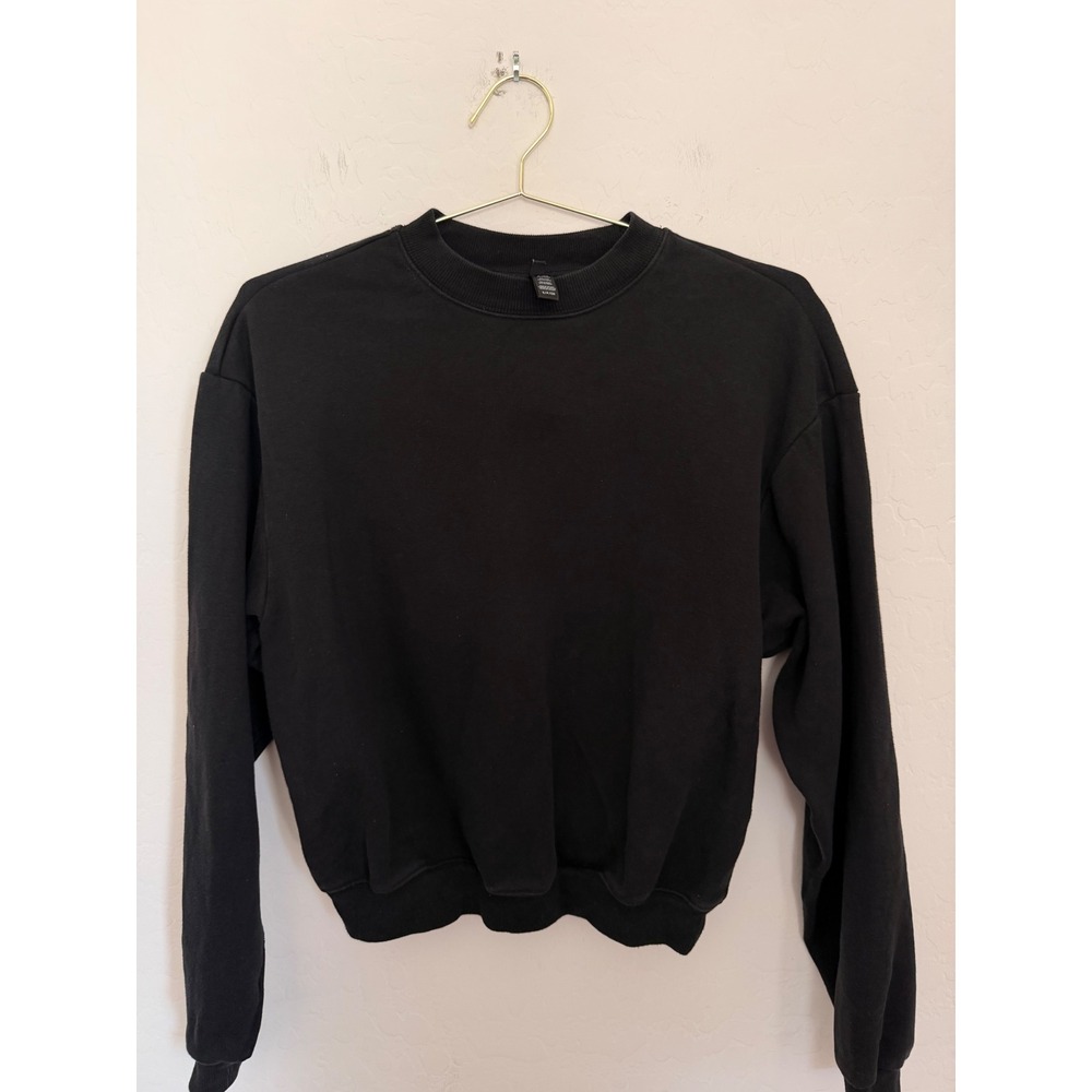 SKIMS Womens Relaxed Crewneck Sweatshirt Black Cotton Blend Size Small S/P/CH